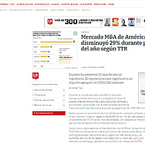 Mercado M&A de Amrica Latina disminuy 29% durante primer mes del ao segn TTR